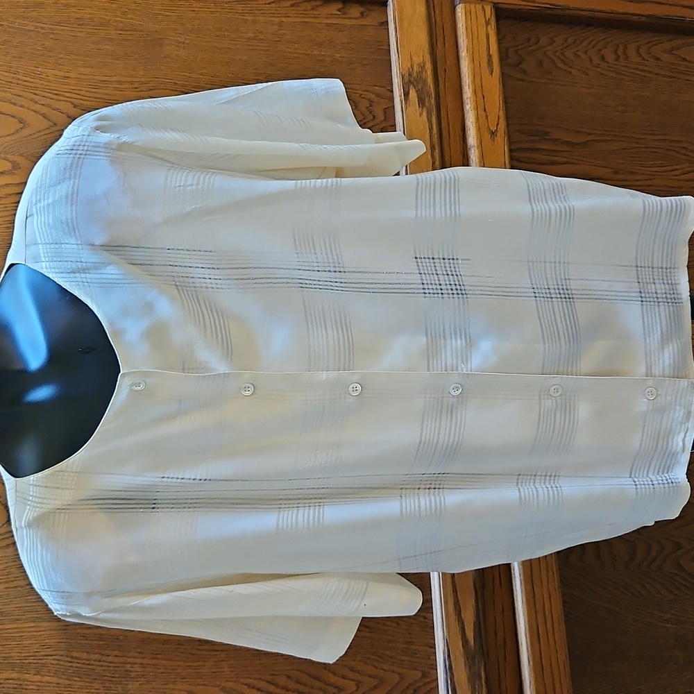 ANNE KLEIN Cream Striped Blouse Top - M